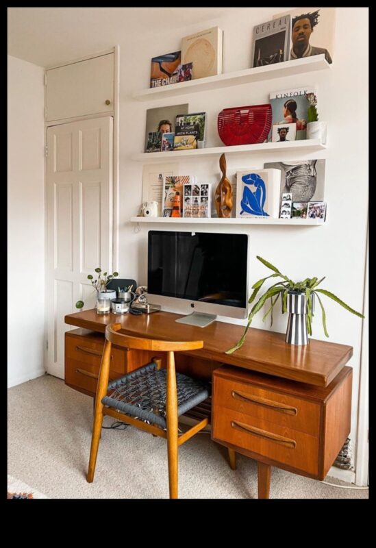 كيف يمكنني دمج العناصر الحديثة في منتصف القرن في ديكور مكتب منزلي؟